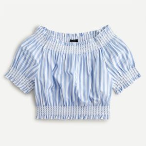 J. Crew Puff Sleeve Smocked Top in Stripe